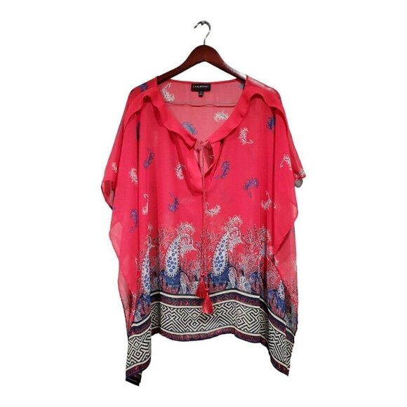 Lane Bryant Womens Blouse Top V Neck Kimono Sleeve Floral Print Red Blue 14/16. - Picture 1 of 15